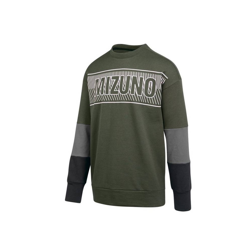 Mizuno MZ1 Tokyo Fleece Crew Női Futópóló Zöld/Fekete GMP378416